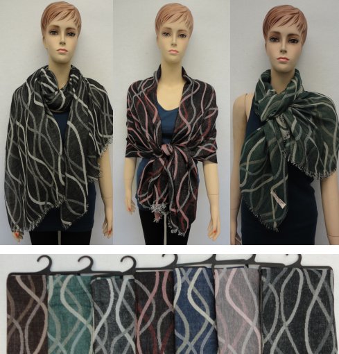 PASHMINA with Fringe [Wavy Line Vector]